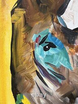 Atherton 11x14 Original Abstract Bison Painting Buffalo on yellow signed