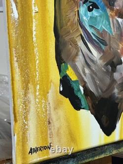 Atherton 11x14 Original Abstract Bison Painting Buffalo on yellow signed