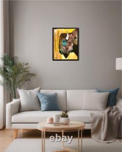 Atherton 11x14 Original Abstract Bison Painting Buffalo on yellow signed