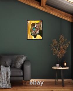 Atherton 11x14 Original Abstract Bison Painting Buffalo on yellow signed