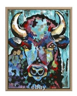Atherton 11x14 Original Expressionism Acrylic Painting Cyan Buffalo signed