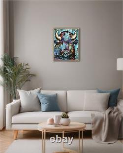 Atherton 11x14 Original Expressionism Acrylic Painting Cyan Buffalo signed