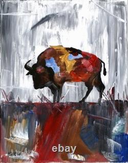 Atherton 11x14 Original Great plains Acrylic Painting Abstract Buffalo signed