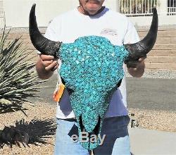 Authentic Buffalo/Bison Skull covered in Natural Blue Turquoise Western Decor