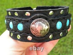 Authentic Buffalo Indian Nickel coin cuff bracelet Bison leather adjustable