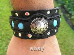 Authentic Buffalo Indian Nickel coin cuff bracelet Bison leather adjustable