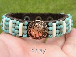 Authentic Indian Head penny coin cuff bracelet Bison leather bone customize size
