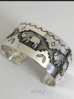 Authentic Native American Buffalo Cuff Bracelet Artist Fortune Huntinghorse Silv