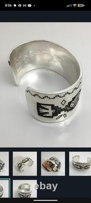 Authentic Native American Buffalo Cuff Bracelet Artist Fortune Huntinghorse Silv