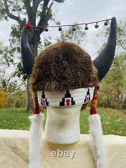 Authentic Native American Plains Bison Beaded Quilled War Bonnet Headdress