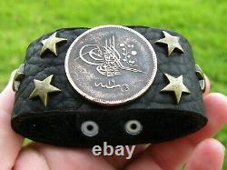 Authentic OTTOMAN 1255 AH coin cuff bracelet genuine Bison Leather customize