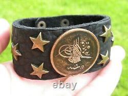 Authentic OTTOMAN 1255 AH coin cuff bracelet genuine Bison Leather customize