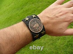 Authentic OTTOMAN 1255 AH coin cuff bracelet genuine Bison Leather customize