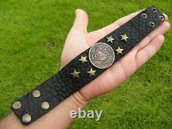 Authentic OTTOMAN 1255 AH coin cuff bracelet genuine Bison Leather customize