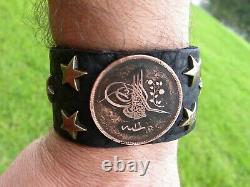 Authentic OTTOMAN 1255 AH coin cuff bracelet genuine Bison Leather customize