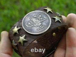 Authentic OTTOMAN tughra 1255 AH coin cuff bracelet genuine Bison Leather adjust