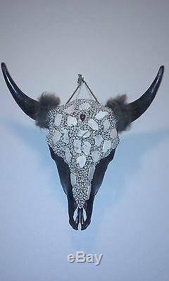 Authentic, Unique, Custom, Bison, American buffalo skull meticulously adorned de