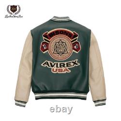 Avirex Bisons Limited Edition Varsity Leather Jacket USA Patch Vintage Style Avirex Bisons Limited Edition Varsity Leather Jacket USA Patch Vintage Style