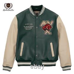 Avirex Bisons Limited Edition Varsity Leather Jacket USA Patch Vintage Style Avirex Bisons Limited Edition Varsity Leather Jacket USA Patch Vintage Style