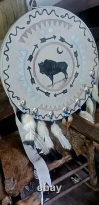 Awesome Native American Wall Art Painted Bison Shield Displays Beautiful