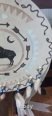 Awesome Native American Wall Art Painted Bison Shield Displays Beautiful