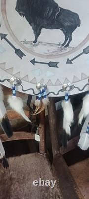 Awesome Native American Wall Art Painted Bison Shield Displays Beautiful
