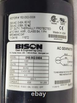 BISON 016-562-0404 230V 50/60Hz 0.43/0.56A 4RPM AC GEAR MOTOR 152-D02-0006