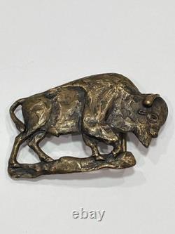 BISON BUFFALO Cut Out Signed SILVER BIGHORN Brass Belt Buckle 1976