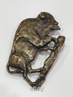 BISON BUFFALO Cut Out Signed SILVER BIGHORN Brass Belt Buckle 1976