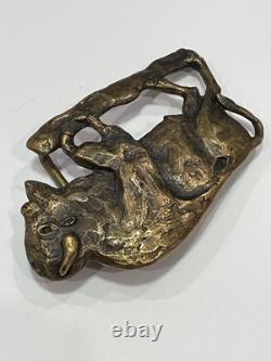 BISON BUFFALO Cut Out Signed SILVER BIGHORN Brass Belt Buckle 1976