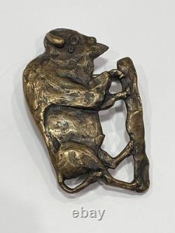 BISON BUFFALO Cut Out Signed SILVER BIGHORN Brass Belt Buckle 1976