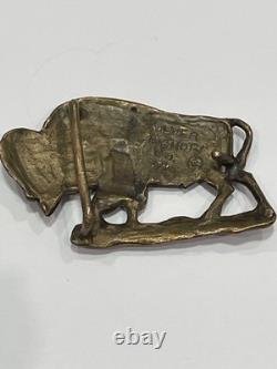 BISON BUFFALO Cut Out Signed SILVER BIGHORN Brass Belt Buckle 1976
