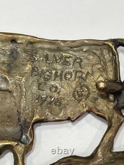BISON BUFFALO Cut Out Signed SILVER BIGHORN Brass Belt Buckle 1976