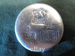 BISON BULLION 1ST 50 FIVE TROY OUNCE. 999 FINE POURED SILVER ROUND. No. 1 of 50