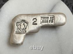 BISON BULLION PISTOL, 2oz. 999 POURED SILVER CHUNKY, HTF DESIGN