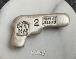 BISON BULLION PISTOL, 2oz. 999 POURED SILVER CHUNKY, HTF DESIGN