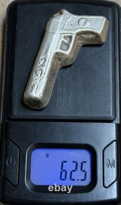 BISON BULLION PISTOL, 2oz. 999 POURED SILVER CHUNKY, HTF DESIGN