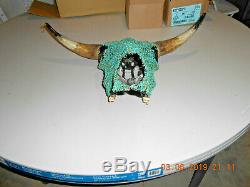 BUFFALO TURQUOISE DECORATED SKULL With26WIDE HORN BISON BONE TEETH 14