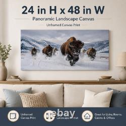 Bills Running Bison Herd Panoramic Wall Art Winter Wildlife Western Decor