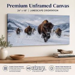 Bills Running Bison Herd Panoramic Wall Art Winter Wildlife Western Decor