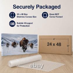 Bills Running Bison Herd Panoramic Wall Art Winter Wildlife Western Decor