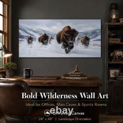Bills Running Bison Herd Panoramic Wall Art Winter Wildlife Western Decor