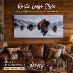 Bills Running Bison Herd Panoramic Wall Art Winter Wildlife Western Decor
