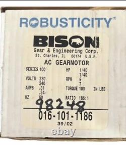 Bison 016-101-1186 Gear Motor 1/40 HP 230V 9 RPM 1861 ratio 100in lbs torque