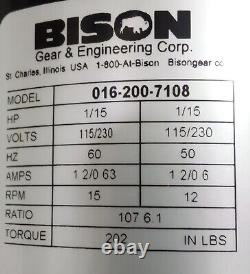 Bison 016-200-7108, AC Gearmotor, 1/15 HP, 115/230VAC, PDQ 38006, Hard To Find