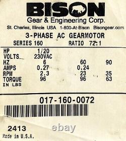 Bison 017-160-0072 3-Phase AC Gearmotor Series 160 Ratio 721 1/20HP 230VAC