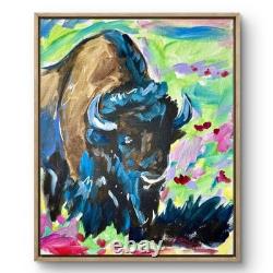 Bison Art Buffalo Painting Western 11x14 Original Native Rustic Decor