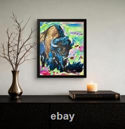 Bison Art Buffalo Painting Western 11x14 Original Native Rustic Decor