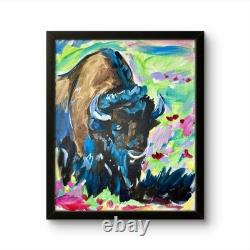 Bison Art Buffalo Painting Western 11x14 Original Native Rustic Decor