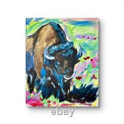Bison Art Buffalo Painting Western 11x14 Original Native Rustic Decor